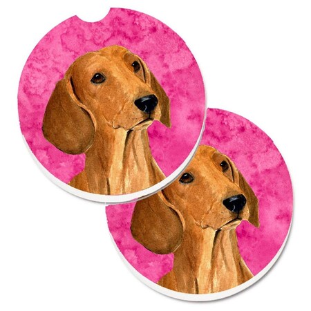 Carolines Treasures Pink Red Smooth Dachshund Set of 2 Cup Holder Car Coaster SS4763-PKCARC